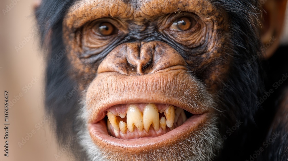 A close up of a chimpanzee's face with its mouth open A close up of a chimpanzee's face with its mouth open