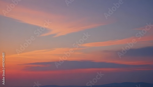 Beautiful sky with soft gradient colors transitioning from blue to vibrant orange at sunset time