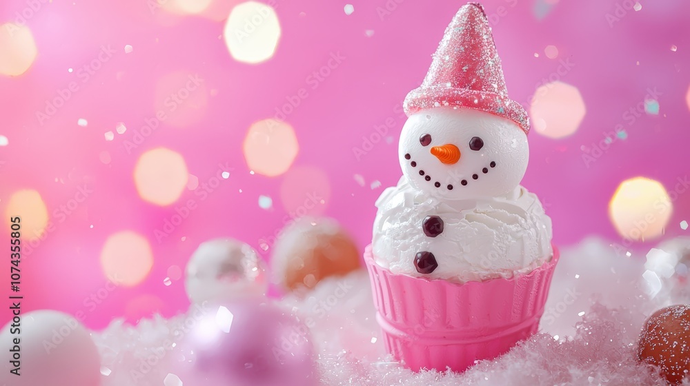 Pink snowman with hat Pink snowman with hat