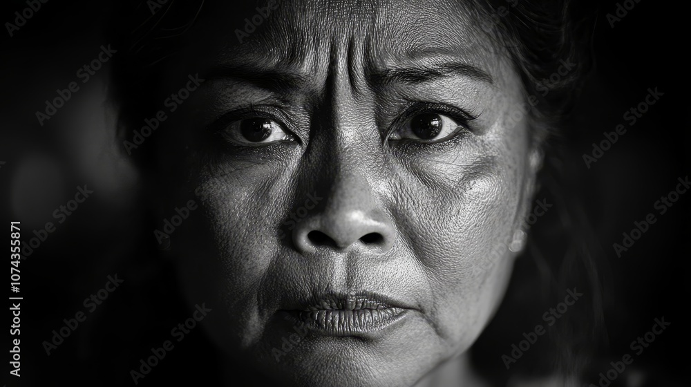 A black and white photo of a woman's face A black and white photo of a woman's face