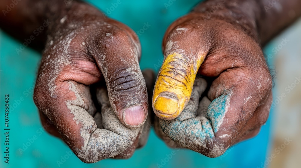 A close up of a person's hands covered in mud A close up of a person's hands covered in mud