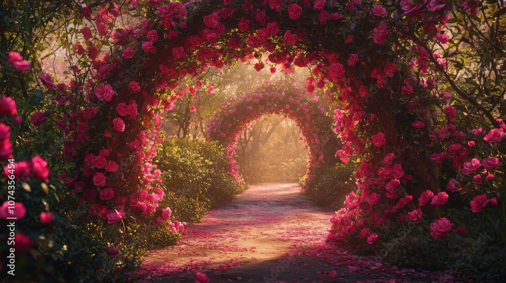 Rose archway in a garden Rose archway in a garden