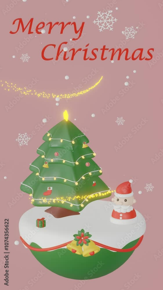 Merry Christmas in 3D concept, Merry Christmas animation, Merry Christmas footage with vertical screen orientation 9:16 Merry Christmas in 3D concept, Merry Christmas animation, Merry Christmas footage with vertical screen orientation 9:16