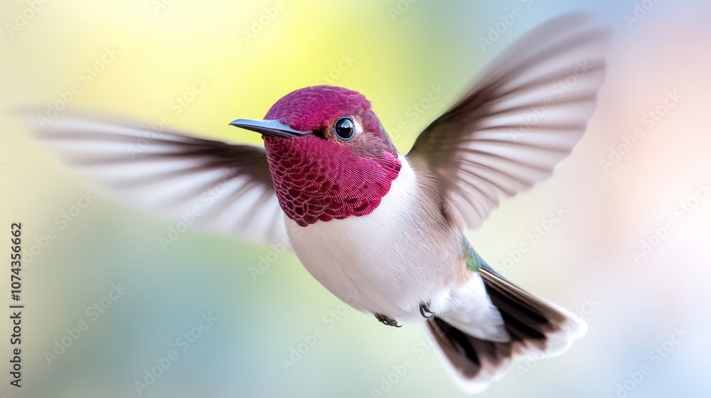 Naklejka premium A hummingbird is flying through the air with its wings spread