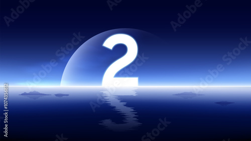 Futuristic Number Two Above a Calm Ocean–Ideal for Milestone Celebrations and Launches