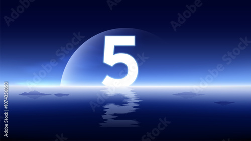 Futuristic Number Five Above a Calm Ocean–Ideal for Milestone Celebrations and Launches