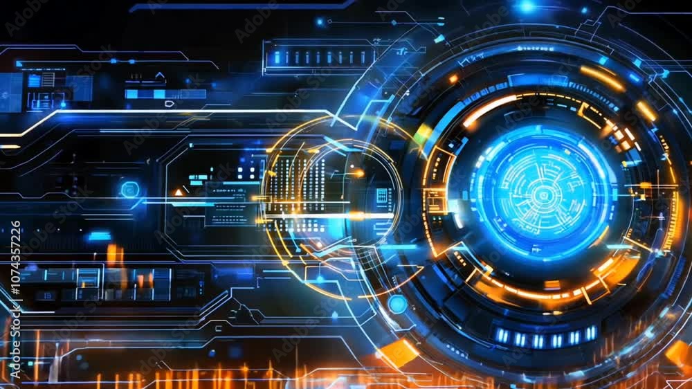 Futuristic digital interface with glowing elements and circuit patterns. Futuristic digital interface with glowing elements and circuit patterns.