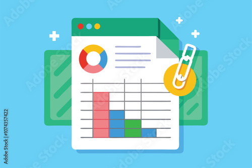 A spreadsheet displays colorful charts and graphs, highlighting data trends and insights in a digital workspace, Customizable cartoon illustrations for spreadsheets.