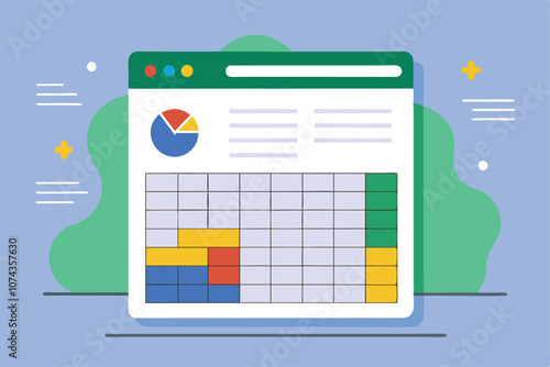 A vibrant spreadsheet illustrates data trends with colorful charts and organized cells for clarity, Customizable cartoon illustrations for spreadsheets.