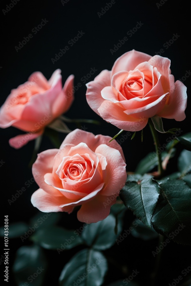 Pink roses on black background Pink roses on black background