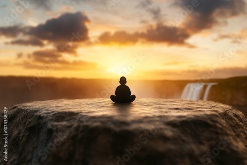 Wallpaper Mural A person sitting on top of a rock in front of a waterfall Torontodigital.ca
