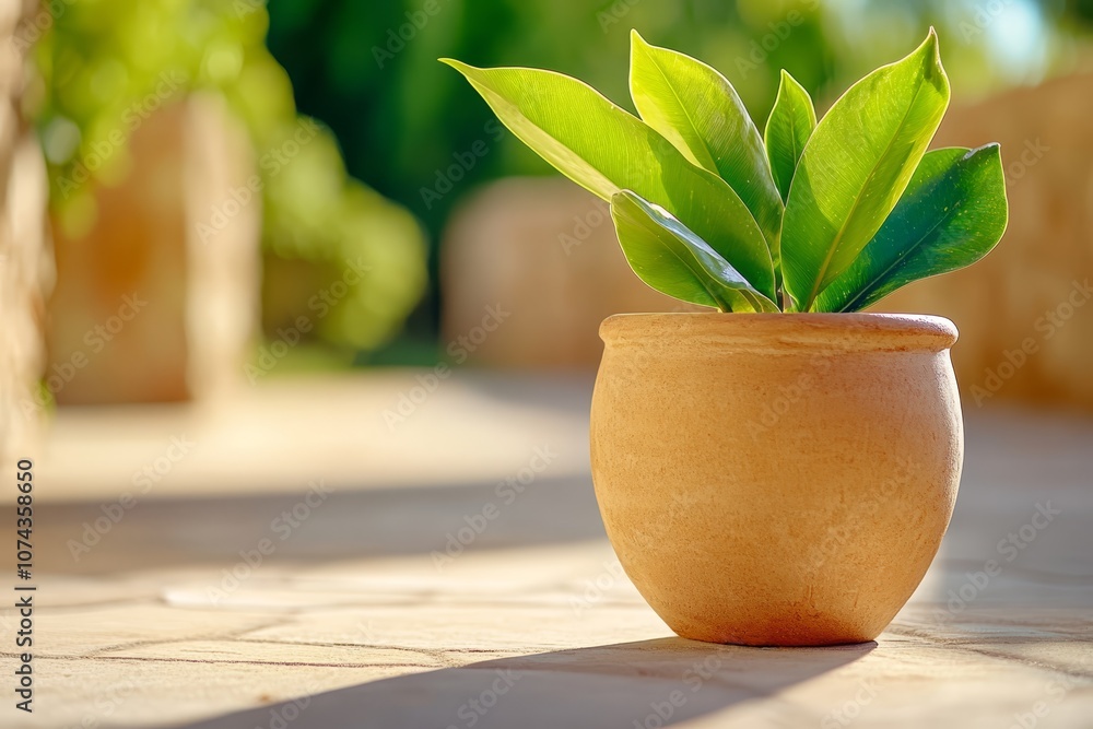 A potted plant sitting on top of a tiled floor A potted plant sitting on top of a tiled floor