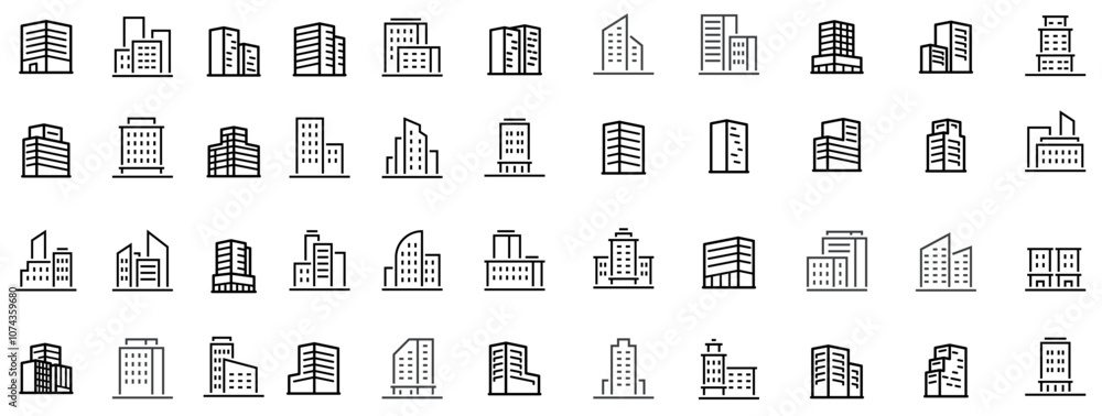 Buildings Line Editable Stroke Icons Set. Buildings Line Editable Stroke Icons Set.