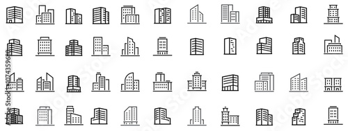 Buildings Line Editable Stroke Icons Set. 