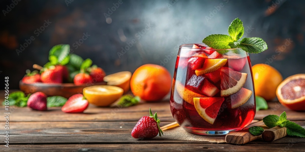A glass of refreshing red sangria with fresh fruit slices , sangria, red wine, drink, beverage, glass, refreshment, alcohol A glass of refreshing red sangria with fresh fruit slices , sangria, red wine, drink, beverage, glass, refreshment, alcohol