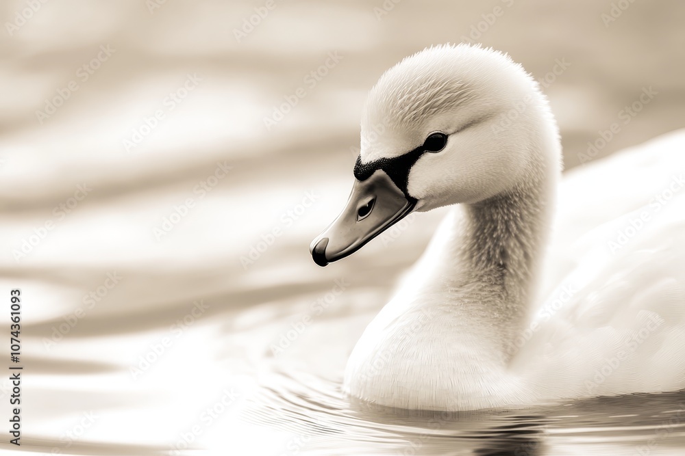 A white swan floating on top of a body of water