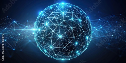 Flowing polygonal sphere HUD with Plexus style lines and dots, technology, futuristic, abstract, digital