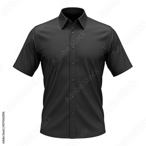 Obraz na plátně A black short-sleeve button-up shirt with a collar, displayed against a white background