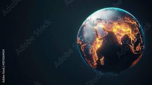 Glowing Earth with illuminated continents on dark background photo