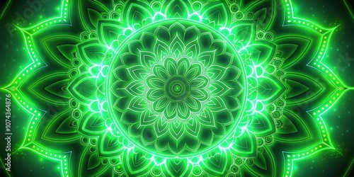 Glowing green neon mandala loop out pattern background, neon, abstract,glowing, green, pattern, loop, mandala, design