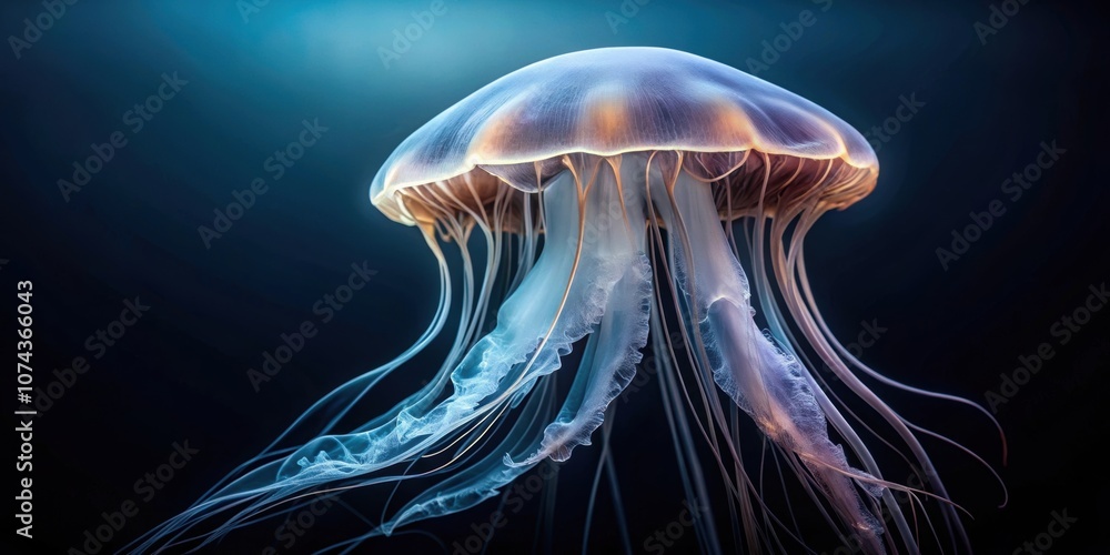 Jellyfish floating on a dark background, marine life, underwater, ocean, tentacles, translucent, graceful, ethereal, beauty Jellyfish floating on a dark background, marine life, underwater, ocean, tentacles, translucent, graceful, ethereal, beauty