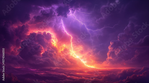 Wallpaper Mural Dramatic lightning storm with purple and orange clouds at sunset Torontodigital.ca