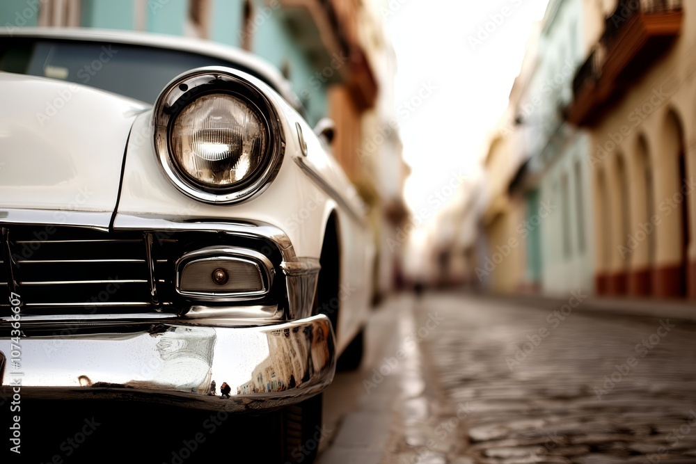 A classic car parked on the side of a street A classic car parked on the side of a street