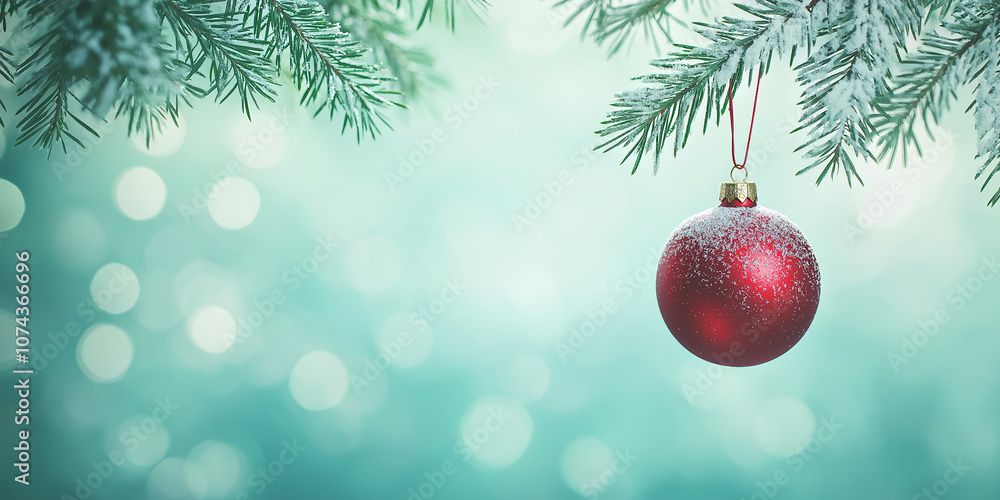 The image depicts a beautiful scene of Christmas decorations in the snow The image depicts a beautiful scene of Christmas decorations in the snow