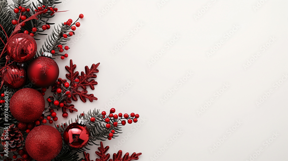 A white background with red and green decorations. The decorations are mostly red and include a few green ones A white background with red and green decorations. The decorations are mostly red and include a few green ones