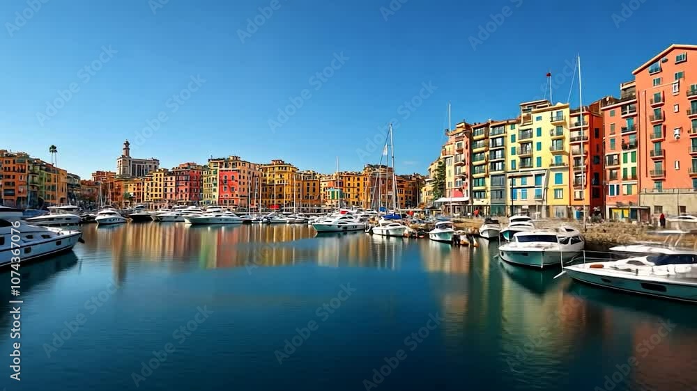 Close-up aerial video. Boats moored and a city in the middle of a clear and beautiful river. Close-up aerial video. Boats moored and a city in the middle of a clear and beautiful river.