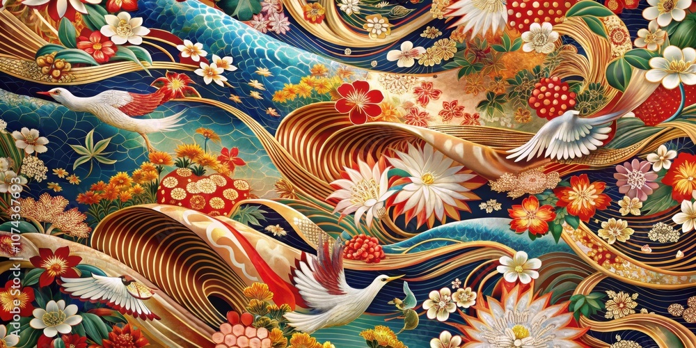Beautiful Japanese textile with intricate patterns swaying in the wind, Japanese, fabric, cloth, material, traditional, design Beautiful Japanese textile with intricate patterns swaying in the wind, Japanese, fabric, cloth, material, traditional, design