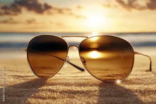 Wallpaper Mural A pair of sunglasses sitting on top of a sandy beach Torontodigital.ca