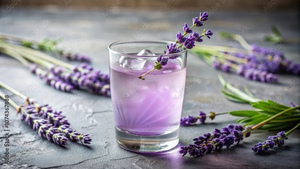 Lavender cocktail in a clear glass with fresh lavender garnish, lavender, cocktail, glass, drink, beverage, refreshment, bar Lavender cocktail in a clear glass with fresh lavender garnish, lavender, cocktail, glass, drink, beverage, refreshment, bar