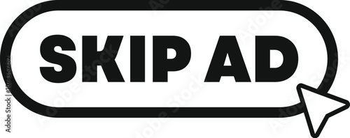 Skip ad button with mouse cursor clicking for online advertising and marketing