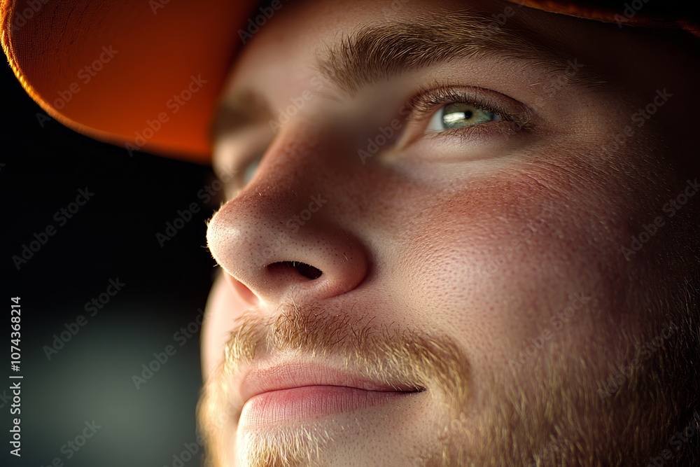 Obraz premium A close up of a man wearing a baseball cap
