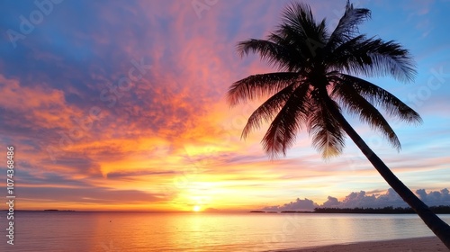 Wallpaper Mural A palm tree on the beach at sunset Torontodigital.ca