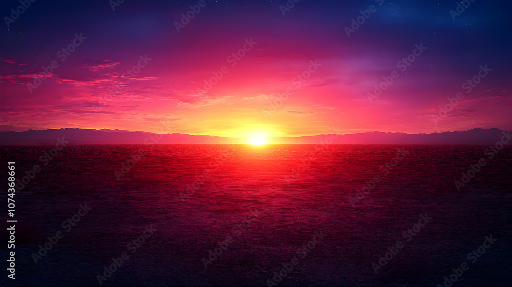 Fototapeta premium Sunset Landscape with Mountain Silhouette - Illustration