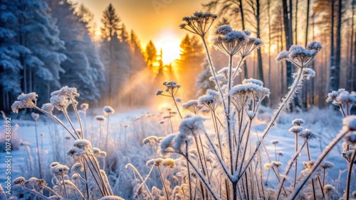 Wallpaper Mural Frost-covered plants in a winter forest at foggy sunrise , winter, trees, cold, snow, ice, nature, frost, cold, season, landscape Torontodigital.ca