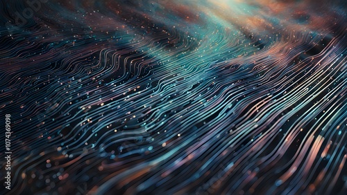 Abstract digital landscape with flowing lines and particles, evoking a sense of movement.