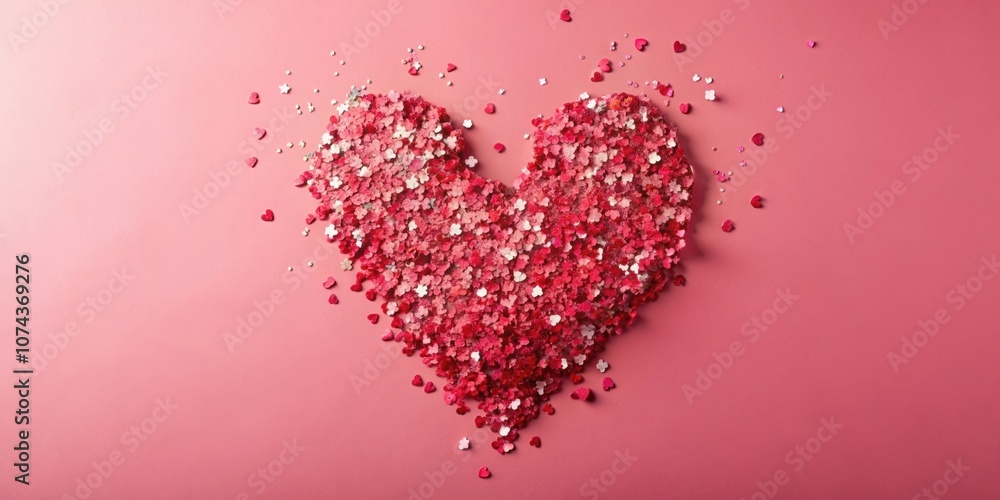 Valentine's Day themed composition with broken heart made from confetti on pink background, Valentine's Day, composition Valentine's Day themed composition with broken heart made from confetti on pink background, Valentine's Day, composition