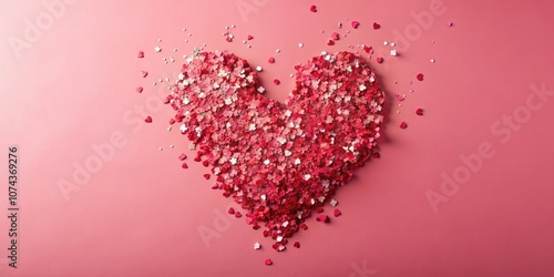 Valentine's Day themed composition with broken heart made from confetti on pink background, Valentine's Day, composition