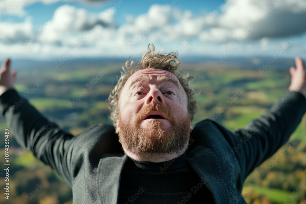 A man with his arms outstretched in the air A man with his arms outstretched in the air