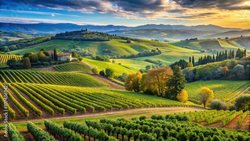 Wallpaper Mural Landscape with rolling hills and vineyards in the Tuscan countryside, Tuscany, background, Italy, rural, farm, agriculture Torontodigital.ca