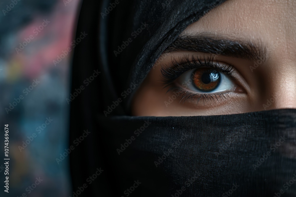 A close up of a woman's eye wearing a black veil A close up of a woman's eye wearing a black veil