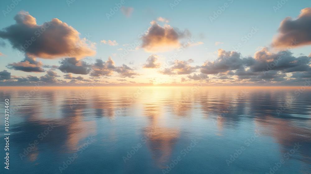 Fototapeta premium Peaceful Sunset Reflection on Calm Ocean Water - 3D Illustration