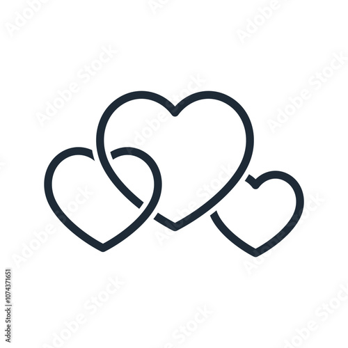 Intertwined hearts, destinies. Social media group with common interests, values. Vector linear icon isolated on white background.