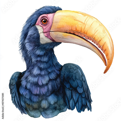 cute Hornbill watercolor clipart illustration isolated