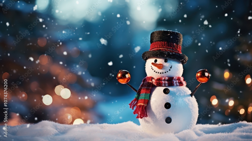 Fototapeta premium Smiling snowman in snow