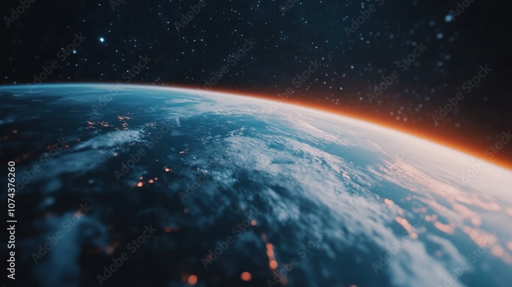 Stunning view of Earth from space, showcasing the planet's curvature and vibrant atmosphere against the starry backdrop. Stunning view of Earth from space, showcasing the planet's curvature and vibrant atmosphere against the starry backdrop.