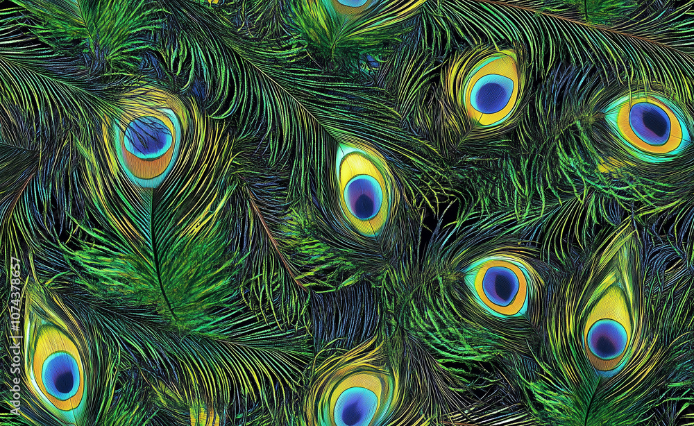 Obraz premium Peacock feather seamless background image generated by AI